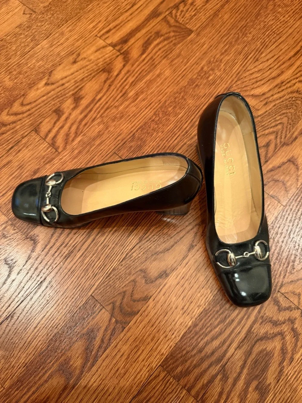 Gucci Black Leather Horsebit Square Toe Pumps - Picture 2 of 4